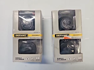 set of 2 Defiant Single Cylinder Deadbolt Matte Black 1009 429 114 keyed alike - Picture 1 of 3
