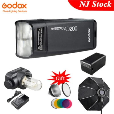 US Godox AD200 2.4G TTL Dual Head Pocket Flash Light+65cm Octagon Softbox Kit - Image 1 of 4