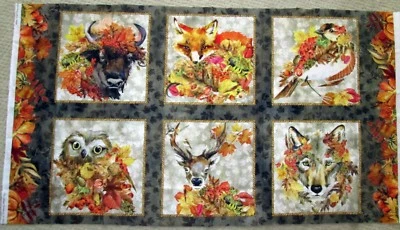1 Sweet "Our Autumn Friends" Cotton Quilting Crafting Sewing Fabric Panel  - Image 1 of 3