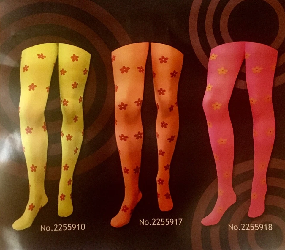 60's 70's Flower Power Hippie Tights Hosiery Fancy Dress Neon Rave 90's Hippy