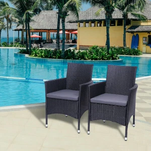 2Pcs Patio Chairs Removable Cushions Outdoor Garden Dinner Seats Rattan Armchair - Picture 1 of 12