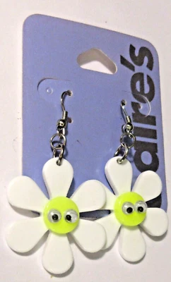 nuevo pendiente perforado CLAIRE'S flor margarita tono plata blanco amarillo neón Foto 1 de 3