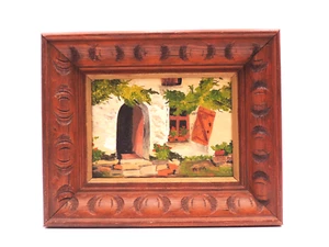 Spanisches Haus Villa Ölgemälde auf Leinwand gerahmt signiert Kunst Architektur Vintage - Bild 1 von 16