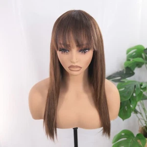 Medium Brown None Lace Wig Straight Hair With Bangs 100% Human Hair Sample - Picture 1 of 4