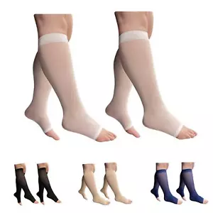 2 Pair 8-15 mmHg Sheer Compression Leg Calf Shin Thin Open Toe Socks 3X-Large... - Picture 1 of 3