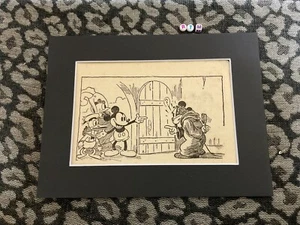 GENUINE Walt Disney Antique Print Art 1935 , RARE EARLY DONALD DUCK APPEARANCE - Picture 1 of 3