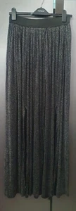 Rare Fashion Silver Maxi Skirt UK12 EU40 US8 Lurex Overlay Party Skirt Splits - Picture 1 of 13