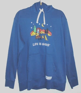 Felpa con cappuccio pullover grande uomo Life is Good Camping Jake Playing Guitar nuova senza etichette - Foto 1 di 11