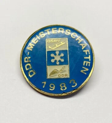 Vintage DDR East Germany Pin Bobsled Sleigh Badge Lapel Pinback 1983 Championshi - Image 1 of 4