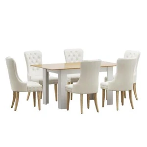 160cm Extendable Dining Table with 6PCS Chairs Velvet Beige - Picture 1 of 7