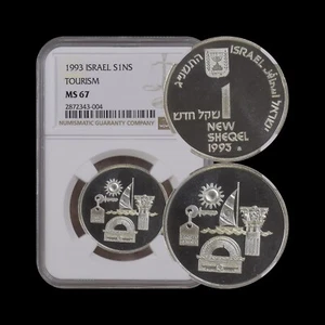 ISRAEL. 1993, 1 New Sheqel, Silver - NGC MS67 - Tourism, RARE - Picture 1 of 5