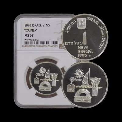 ISRAEL. 1993, 1 New Sheqel, Silver - NGC MS67 - Tourism, RARE - Image 1 of 4