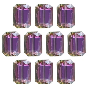 10Pcs Rectangle Crystal Glass Beads, Faceted Glass Beads, Metallic Black Purple - Picture 1 of 6