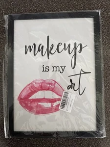 Makeup Is My Art Glam Lips Typography Style Framed Wall Art, Framed Canvas - Picture 1 of 2