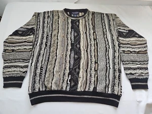 Vtg Roundtree & Yorke Earth Tones Coogi Style Textured Knit Sweater Sz L 24x28 - Picture 1 of 9