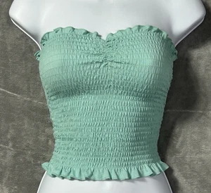 Rue21 gesmoktes Röhrentop Damen S mintgrün trägerlos Rüschen Stretch Crop - Bild 1 von 8