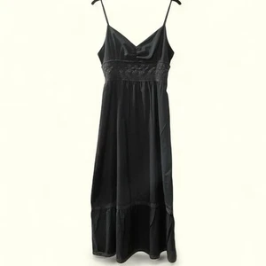 Y2K AGB Dress Babydoll Cotton Maxi Dress L Black Whimsigoth Dark Cottage Boho - Picture 1 of 12