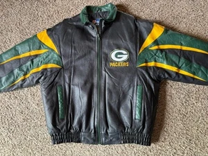 Vtg Pro Players Green Bay Packers Leather Full-zip Quilt-linedJacket Mens XL - Picture 1 of 9