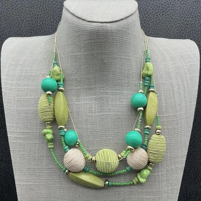 Collar Chicos Multi Hilo Capas Verde Cuentas Distintivo Cordón Madera Boho Foto 1 de 4