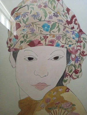 A Beautiful Vintage 1980 Asian Women Watercolor Painting - Image 1 of 4