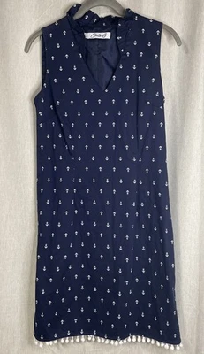 Chetta B Sleeveless Dress Women's Size 4 - Anchor Print Pom Pom Trim & V-neck - Image 1 of 4