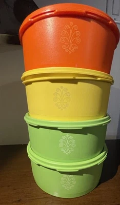 Juego de 4 Servalier Tupperware Vintage Naranja Amarillo Verde Foto 1 de 4