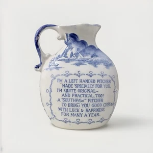 Vtg DUTCH LEFT HANDED PITCHER Windmill, ships, Dutch girl, boy village southpaw - Picture 1 of 5
