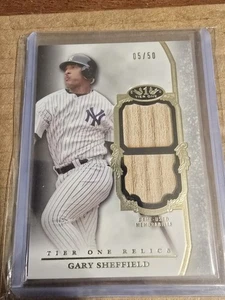 2013 Topps Tier 1 Gary Sheffield Tier One Relics Dual Game Used Bat Patch #05/50 - Picture 1 of 2