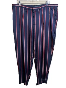 Ralph Lauren Cropped Pants Size 14W Blue Silky Crepe Work Dressy Stripe NWT $125 - Picture 1 of 13