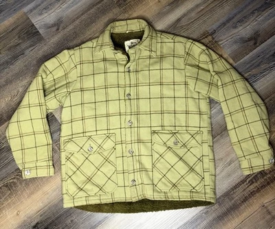 Vintage Woolrich Jacket Sherpa Lined Large Plaid Green Button Up Workwear Coat - Image 1 of 4