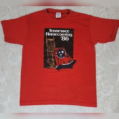 Vintage TENNESSEE HOMECOMING 86 Red Boys Single Stitch T Shirt Size Large 14-16 - Image 1 of 3