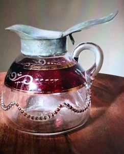 Heisey #1295 Bead Swag Ruby Stain Molasses / Syrup Pitcher - Picture 1 of 8