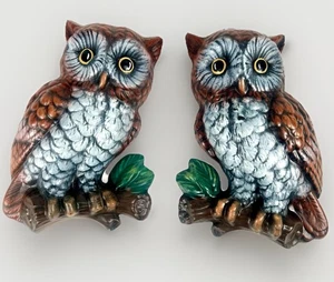 Juego de 2 colgantes de pared MCM marrón decoración búho años 70, cerámica - Imagen 1 de 5