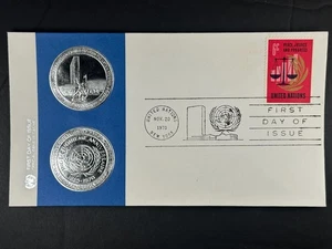 1970 UN FDC 6c Peace Justice Progress Geneva Silver Medallion Cache a246 - Picture 1 of 2
