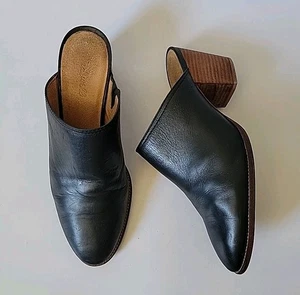 Madewell Harper Black Leather Stacked Block Heel Mules 10 Classic Minimalist - Picture 1 of 15
