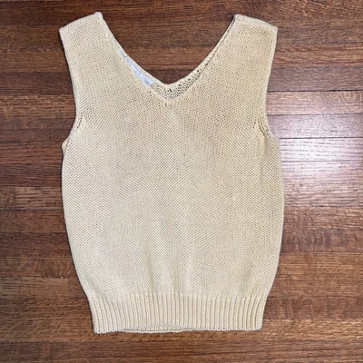 Vintage Country Players Sweater Vest Ramie Cotton Knit Beige Sleeveless Top S - Image 1 of 4