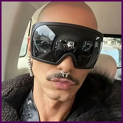 Gafas de sol de gran tamaño para hombre envolventes anti viento personales tonos grandes moda futurista Foto 1 de 4