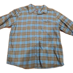 Patagonia Worn Wear Men's Large Organic Cotton L/S Blue/Brown Flannel Shirt - Picture 1 of 3