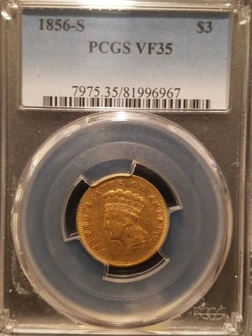 1856- S  $3 Indian Princess Gold Coin *  PCGS VF35 * Mintage Of  34,500 Cover
