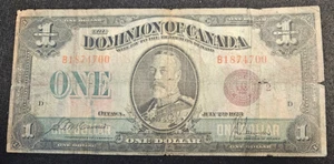 Dominion of Canada One Dollar ($1) 1923 Well Circulated w/Rips and Folds - Picture 1 of 3