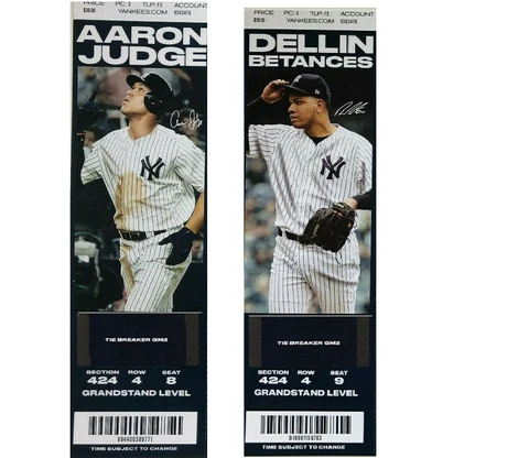YANKEES 2019 TICKET STUB "TIE BREAKER" PICK: Aaron Judge/Dellin Betances Cover