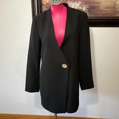 Chaqueta Blazer Donna Karan Un Botón Negra Para Mujer Talla 12 Botón Dorado Foto 1 de 4