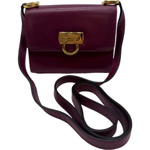 Auth Salvatore Ferragamo Gancini Shoulder Bag BA214797 Purple Leather #36634828 - Picture 1 of 23