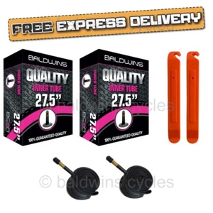 PAIR 27.5 x 2.10 SCHRADER CAR Valve Bike Cycle Inner Tubes + BALDYS TYRE LEVERS - Picture 1 of 11