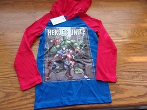  Marvel Superhero Boys Heroes Unite Hooded Long Sleeve Top - Size 2 - Navy/Red - Picture 1 of 2