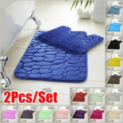 2 Teilig Badteppich Badvorleger Set Badvorleger Teppiche Badematte Rutschfest WC - Bild 1 von 4