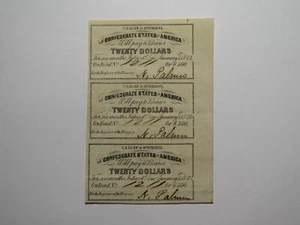 $20 1861 Confederate Bond Coupon Certificate Uncut Sheet Currency Bank Note Bill - Picture 1 of 3