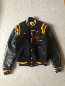 VINTAGE HOLLOWAY VARSITY WOOL AND LEATHER BOMBER - Picture 1 of 6