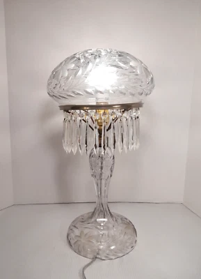Huge Antique Anerican Brilliant Cut Glass Boudoir Lamp w/ Mushroom Shade 19" - Image 1 of 4