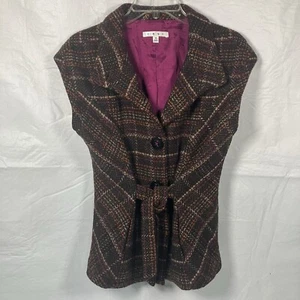 CAbi Womens Sleeveless Buttoned Down Plaid Vest with Tie Size M brown Plaid Pink - Picture 1 of 8